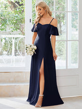 Load image into Gallery viewer, Color=Navy Blue | Off Shoulder Floor Length A Line Sleeveless Wholesale Knitted Evening Dresses-Navy Blue 4