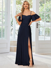 Load image into Gallery viewer, Color=Navy Blue | Off Shoulder Floor Length A Line Sleeveless Wholesale Knitted Evening Dresses-Navy Blue 3