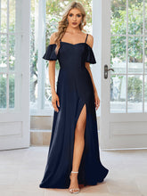 Load image into Gallery viewer, Color=Navy Blue | Off Shoulder Floor Length A Line Sleeveless Wholesale Knitted Evening Dresses-Navy Blue 1