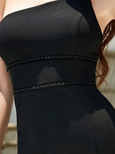 Load image into Gallery viewer, Color=Black | Asymmetrical Hem And Shoulder Women&#39;S Cocktail Dress-Black 5
