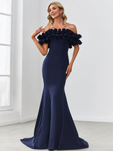 Load image into Gallery viewer, Color=Navy Blue | Cute Wholesale Ruffled Off Shoulder Long Fishtail Evening Dress-Navy Blue 4