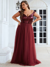 Load image into Gallery viewer, Color=Burgundy | Wholesale High Waist Tulle & Sequin Sleeveless Evening Dress-Burgundy 5
