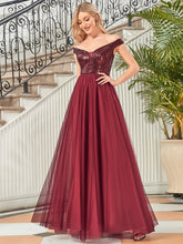 Load image into Gallery viewer, Color=Burgundy | Wholesale High Waist Tulle & Sequin Sleeveless Evening Dress-Burgundy 1