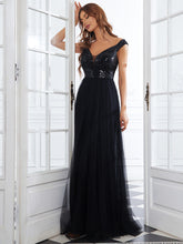 Load image into Gallery viewer, Color=Black | Wholesale High Waist Tulle & Sequin Sleeveless Evening Dress-Black 4