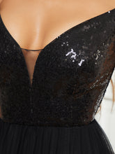Load image into Gallery viewer, Color=Black | Wholesale High Waist Tulle & Sequin Sleeveless Evening Dress-Black 5