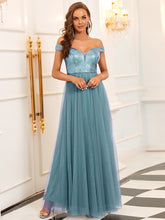Load image into Gallery viewer, Color=Dusty Blue | Wholesale High Waist Tulle & Sequin Sleeveless Evening Dress-Dusty Blue 1