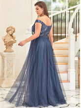 Load image into Gallery viewer, Color=Dusty Navy | Wholesale High Waist Tulle & Sequin Sleeveless Evening Dress-Dusty Navy 7