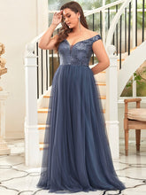 Load image into Gallery viewer, Color=Dusty Navy | Wholesale High Waist Tulle & Sequin Sleeveless Evening Dress-Dusty Navy 8