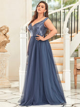 Load image into Gallery viewer, Color=Dusty Navy | Plus Size Wholesale High Waist Tulle &amp; Sequin Sleevless Evening Dress-Dusty Navy 4