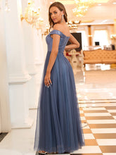 Load image into Gallery viewer, Color=Dusty Navy | Wholesale High Waist Tulle & Sequin Sleeveless Evening Dress-Dusty Navy 6