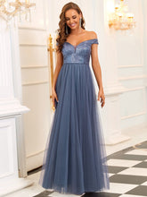 Load image into Gallery viewer, Color=Dusty Navy | Wholesale High Waist Tulle & Sequin Sleeveless Evening Dress-Dusty Navy 8