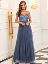 Load image into Gallery viewer, Color=Dusty Navy | Wholesale High Waist Tulle & Sequin Sleeveless Evening Dress-Dusty Navy 5