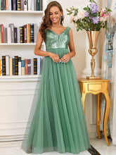 Load image into Gallery viewer, Color=Green Bean | Wholesale High Waist Tulle & Sequin Sleevless Evening Dress-Green Bean 4
