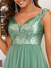 Load image into Gallery viewer, Color=Green Bean | Wholesale High Waist Tulle & Sequin Sleevless Evening Dress-Green Bean 5