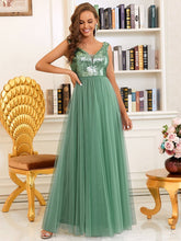 Load image into Gallery viewer, Color=Green Bean | Wholesale High Waist Tulle & Sequin Sleevless Evening Dress-Green Bean 1
