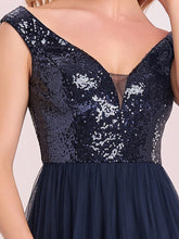 Load image into Gallery viewer, Color=Navy Blue | Wholesale High Waist Tulle &amp; Sequin Sleeveless Evening Dress-Navy Blue 5