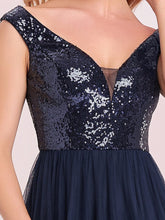Load image into Gallery viewer, Color=Navy Blue | Wholesale High Waist Tulle & Sequin Sleeveless Evening Dress-Navy Blue 5