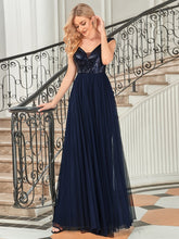 Load image into Gallery viewer, Color=Navy Blue | Wholesale High Waist Tulle &amp; Sequin Sleeveless Evening Dress-Navy Blue 2