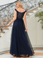 Load image into Gallery viewer, Color=Navy Blue | Wholesale High Waist Tulle &amp; Sequin Sleeveless Evening Dress-Navy Blue 4