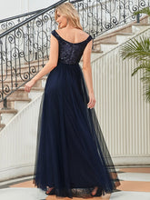 Load image into Gallery viewer, Color=Navy Blue | Wholesale High Waist Tulle & Sequin Sleeveless Evening Dress-Navy Blue 4