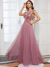 Load image into Gallery viewer, Color=Orchid | Wholesale High Waist Tulle & Sequin Sleeveless Evening Dress-Orchid 4