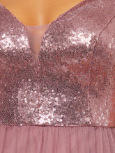 Load image into Gallery viewer, Color=Orchid | Wholesale High Waist Tulle & Sequin Sleeveless Evening Dress-Orchid 5