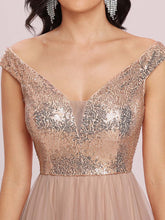 Load image into Gallery viewer, Color=Rose Gold | Wholesale High Waist Tulle & Sequin Sleevless Evening Dress-Rose Gold 5