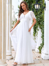 Load image into Gallery viewer, Color=Cream | Wholesale Long Deep V Neck Maxi A-Line Tulle Evening Dress-Cream 1