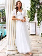 Load image into Gallery viewer, Color=Cream | Wholesale Long Deep V Neck Maxi A-Line Tulle Evening Dress-Cream 3