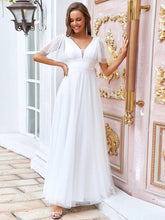 Load image into Gallery viewer, Color=Cream | Wholesale Long Deep V Neck Maxi A-Line Tulle Evening Dress-Cream 4