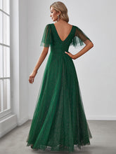 Load image into Gallery viewer, Color=Dark Green | Wholesale Long Deep V Neck Maxi A-Line Tulle Evening Dress-Dark Green 2