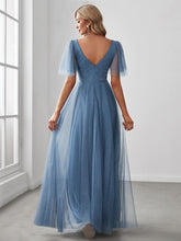 Load image into Gallery viewer, Color=Dusty Navy | Wholesale Long Deep V Neck Maxi A-Line Tulle Evening Dress-Dusty Navy 2