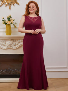 Color=Burgundy | Plus Size Wholesale Long Sleeveless Round Neck Evening Dress Eep0291-Burgundy 3