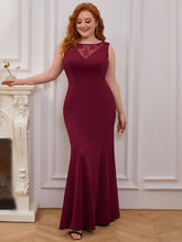 Load image into Gallery viewer, Color=Burgundy | Plus Size Wholesale Long Sleeveless Round Neck Evening Dress Eep0291-Burgundy 4
