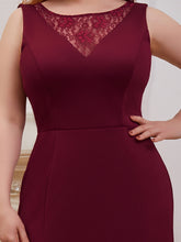 Load image into Gallery viewer, Color=Burgundy | Plus Size Wholesale Long Sleeveless Round Neck Evening Dress Eep0291-Burgundy 5