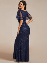 Load image into Gallery viewer, Color=Navy Blue | Gorgeous V Neck Leaf-Sequined Fishtail Wholesale Evening Dress EE00693-Navy Blue 