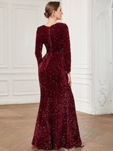 Load image into Gallery viewer, Color=Burgundy | Shiny Long Sleeves Sweetheart Neck Fishtail Wholesale Evening Dresses-Burgundy 2
