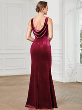 Load image into Gallery viewer, Color=Burgundy | Deep V Neck A Line Sleeveless Drape Back Wholesale Evening Dresses-Burgundy 2