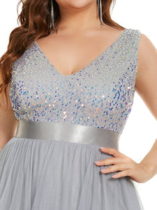 Color=Silver | Sparkling Wholesale Evening Dresses with Asymmetrical Hem Deep V Neck-Silver 5