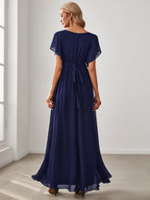 Load image into Gallery viewer, Color=Navy Blue | A Line Wholesale Bridesmaid Dresses with Deep V Neck Ruffles Sleeves-Navy Blue 2