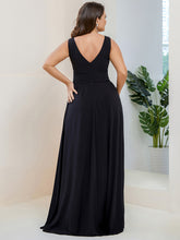 Load image into Gallery viewer, Color=Black | Sleeveless Wholesale Bridesmaid Dresses with Deep V Neck and A Line-Black 2