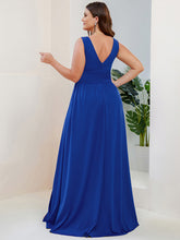 Load image into Gallery viewer, Color=Sapphire Blue | Sleeveless Wholesale Bridesmaid Dresses with Deep V Neck and A Line-Sapphire Blue 4