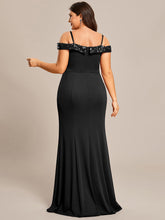 Load image into Gallery viewer, Color=Black | Off Shoulder Mermaid Sequin Detail Wholesale Evening Dresses-Black 2