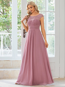 Color=Orchid | Cap Sleeve A Line Wholeslae Lace & Chiffon Evening Dresses-Orchid 3