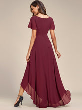 Load image into Gallery viewer, High Low Short Sleeve Chiffon Wholesale Evening Dresses#Color_Burgundy