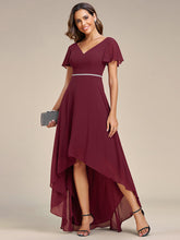Load image into Gallery viewer, High Low Short Sleeve Chiffon Wholesale Evening Dresses#Color_Burgundy