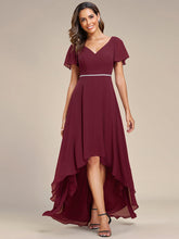 Load image into Gallery viewer, High Low Short Sleeve Chiffon Wholesale Evening Dresses#Color_Burgundy