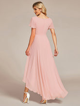 Load image into Gallery viewer, High Low Short Sleeve Chiffon Wholesale Evening Dresses#Color_Pink