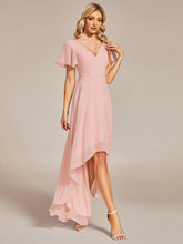 Load image into Gallery viewer, High Low Short Sleeve Chiffon Wholesale Evening Dresses#Color_Pink