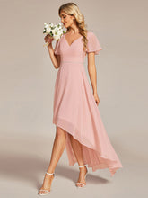 Load image into Gallery viewer, High Low Short Sleeve Chiffon Wholesale Evening Dresses#Color_Pink